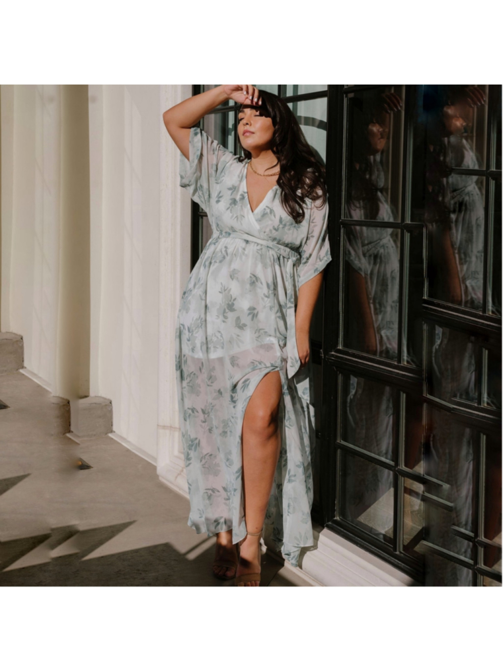 Baltic Born Kia Kimono Maxi Dress sage green floral women's plus size XXXL